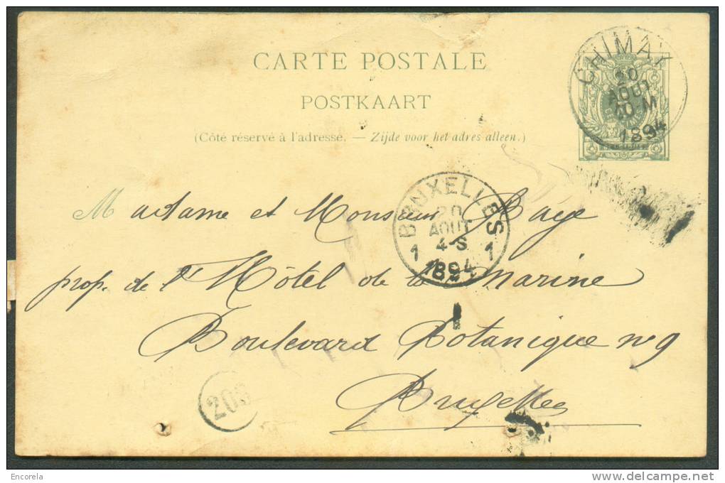 EP Carte 5 Cent. Vert, Obl. Sc CHIMAY 20 Août 1894 Vers Bruxelles - Daté De Virelles (voir Verso) - 7255 - Cartes Postales 1871-1909