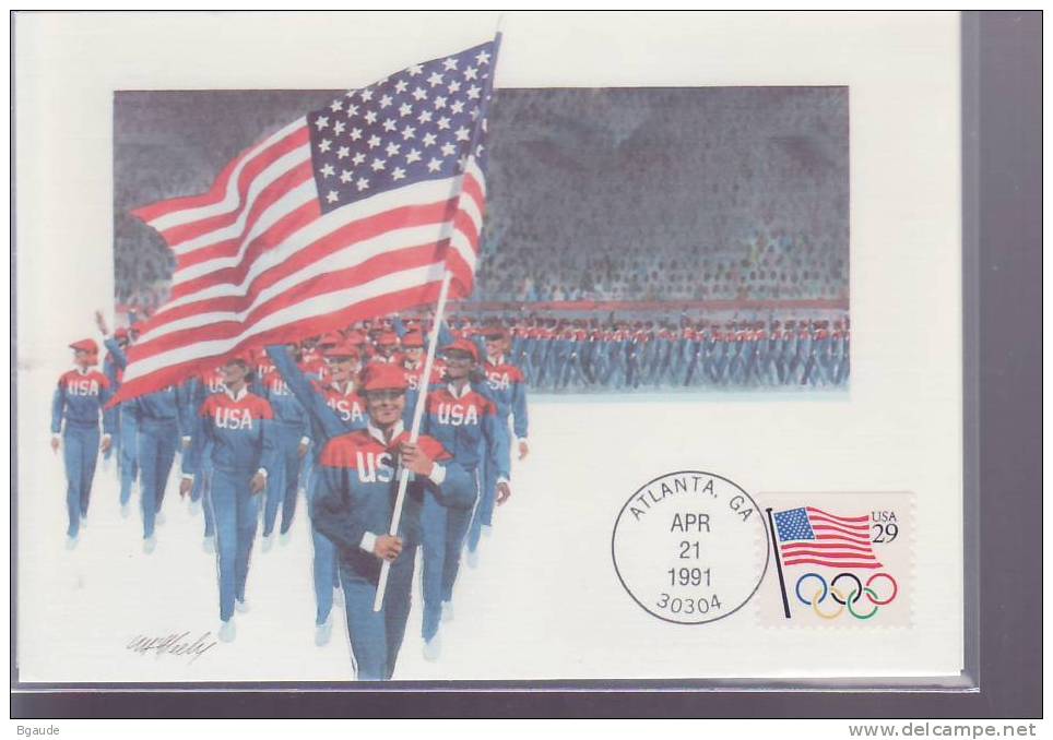 ETATS UNIS CARTE MAXIMUM NUM.YVERT 1940 DRAPEAU AVEC ANNEAUX OLYMPIQUES - Maximum Cards