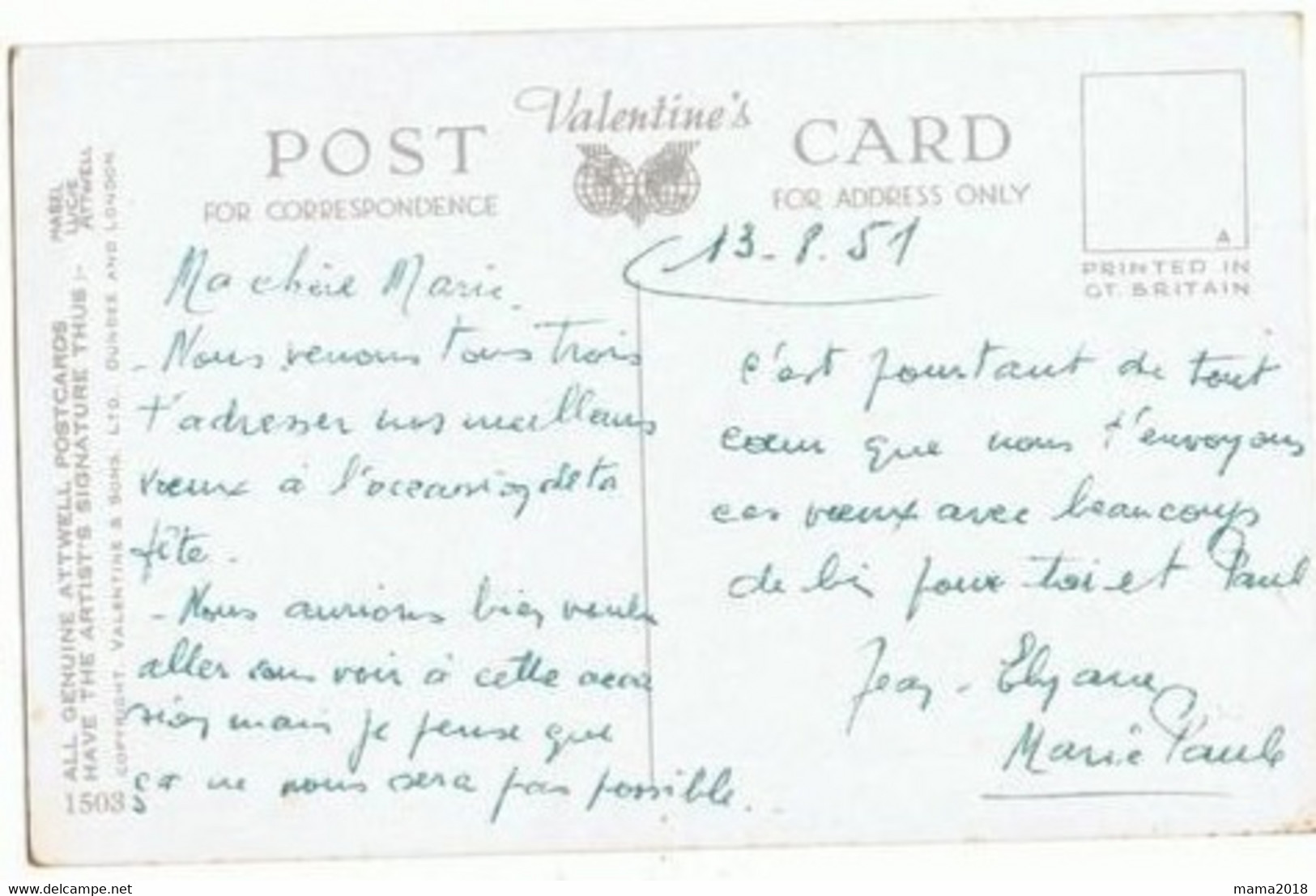 Post Card  Valentine's        Marie Luce ATTWELL - Attwell, M. L.