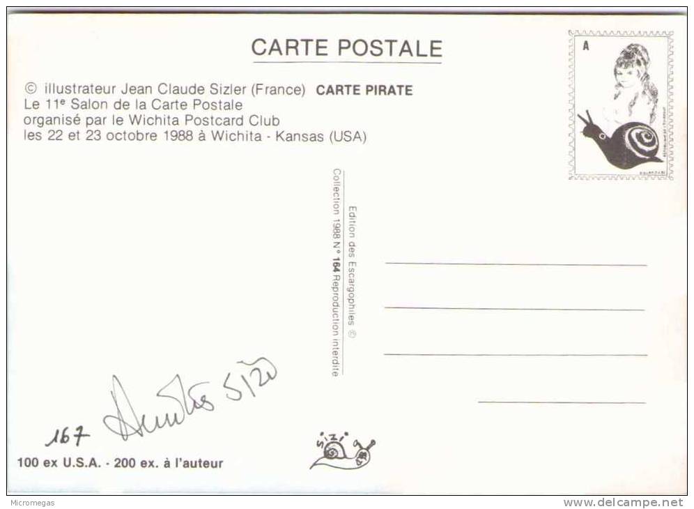 Jean-Claude SIZLER - Carte Pirate 11e Salon De La Carte Postale - Wichita, Kansas (USA) 1988 - Sizi