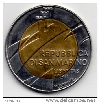 SAN MARINO 500 LIRE 1990 BIMETALLICA - San Marino