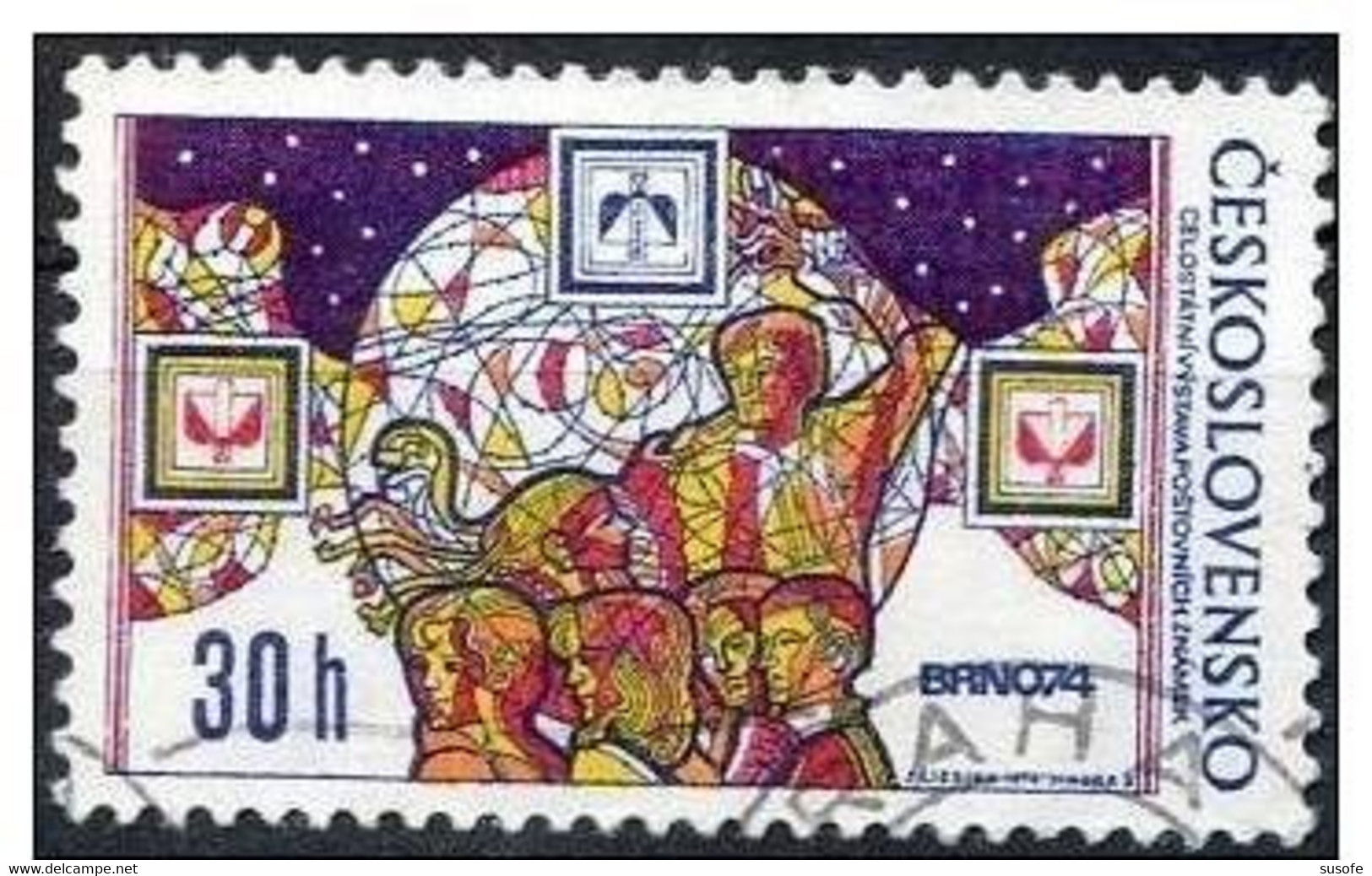 Checoslovaquia 1974 Scott 1945 Sello º Globo, Gente Y Emblema Exhibicion Brno Michel 2209 Yvert 2054 Czechoslovakia - Used Stamps