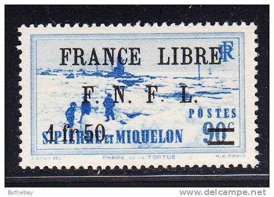 St Pierre Et Miquelon 1942 MH Scott #252 1.50fr On 90c With Log-on-ice Variety - Unused Stamps