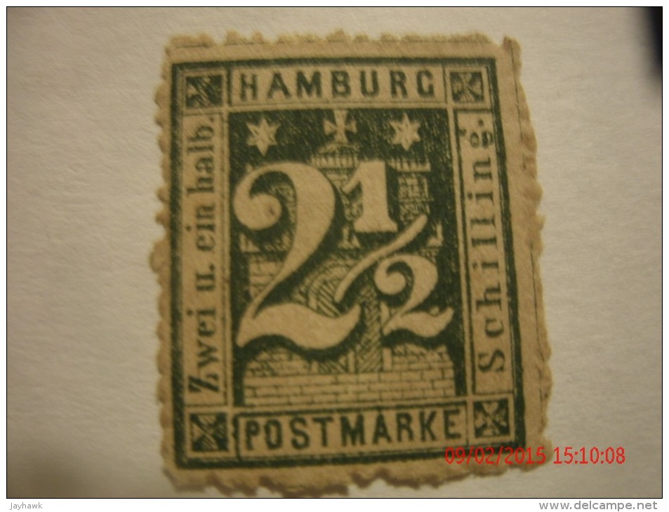 HAMBURG, 1859, MICHEL 14 & SCOTT 23a , 2 1/2 S BLUE GREEN, MINT NG - Hamburg (Amburgo)