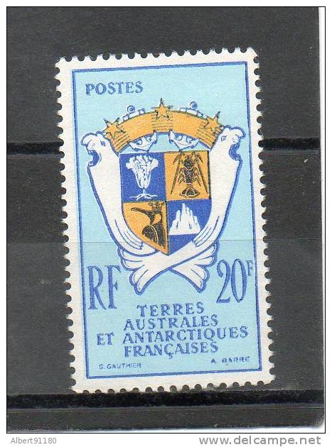 TAAF Armoiries 20f Bleu Pale Jaune 1956 N°15 - Unused Stamps