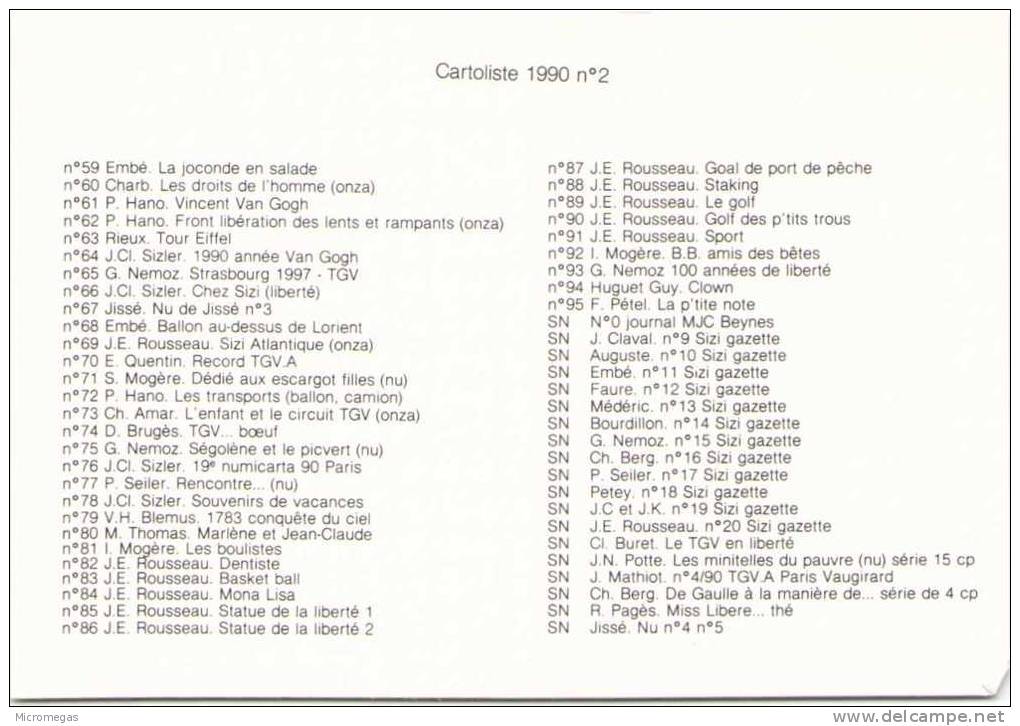 SIZI - Cartolistes 1990 N°1 & 2 - Sizi