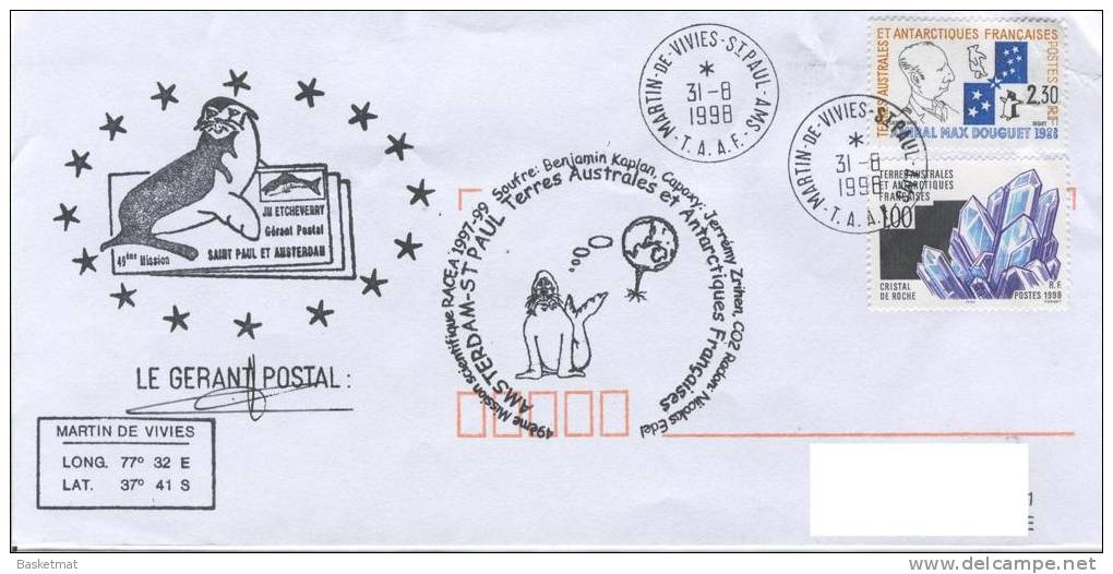 TAAF ENV MARTIN DE VIVIES DU 31/8/1998 2 CACHETS GERANT POSTAL - Neufs