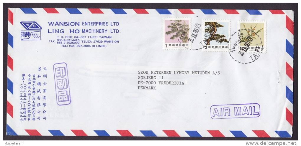 Taiwan Airmail WANSION ENTERPRISE Ltd LING HO MACHINERY Ltd TAIPEI 1990 Cover To FREDERICIA Denmark - Poste Aérienne