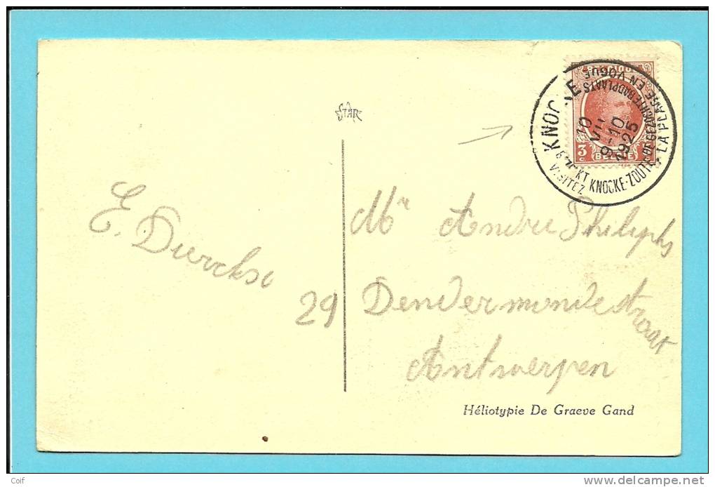 192 Op Kaart Met CirkelstempelKNOCKE (Knocke-Zoute) - 1922-1927 Houyoux