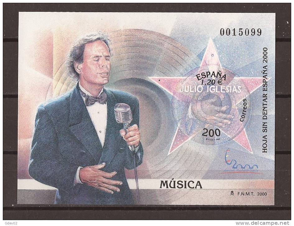 ES3757-LA002TV. Spain Espagne EXPO 2000 HOJA SIN DENTAR MUSICA  JULIO IGLESIAS LUJO - Plaatfouten & Curiosa