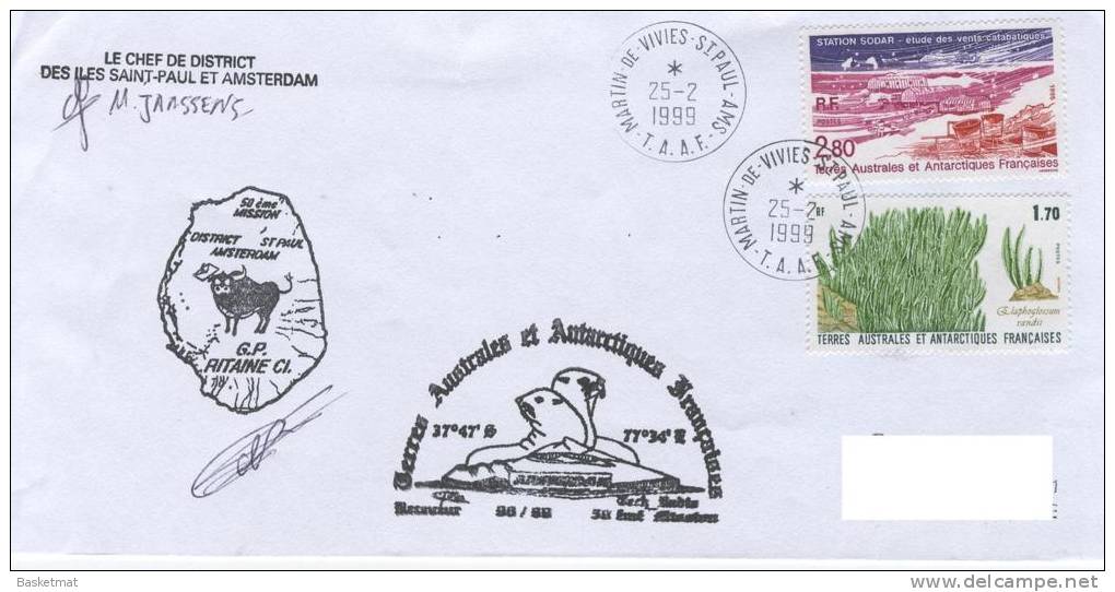 TAAF ENV MARTIN DE VIVIES DU 25/2/1999 2 CACHETS GP RITAINE - Unused Stamps