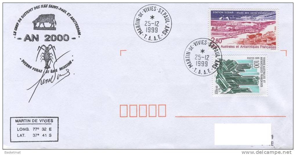 TAAF ENV MARTIN DE VIVIES DU 25/12/1999 1 CACHET   AN 2000 - Ungebraucht