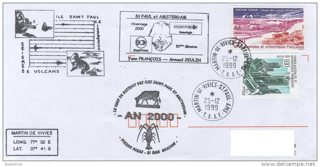 TAAF ENV MARTIN DE VIVIES DU 25/12/1999 3 CACHETS   AN 2000 - Unused Stamps