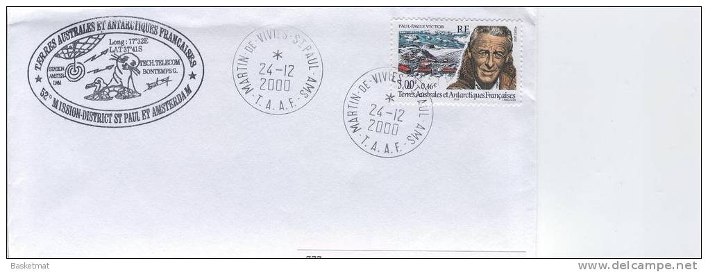 TAAF ENV MARTIN DE VIVIES DU 24/12/2000 1 CACHET TIMBRE PAUL EMILE VICTOR - Neufs