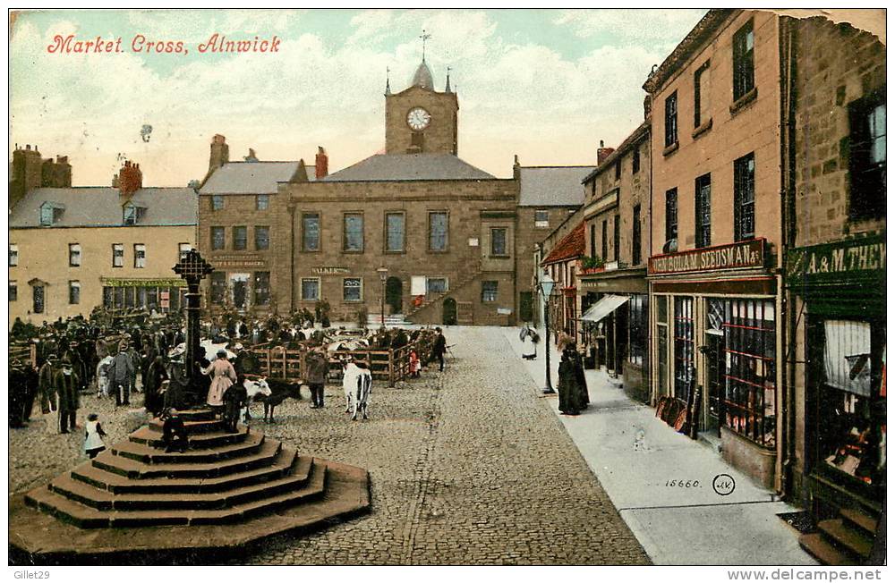 ALNWICK, UK - MARKET CROSS - ANIMATED - JOHN BOLAM, SEEDSMAN & CO - TRAVEL IN 1907 - VALENTINE´S SERIES - - Other & Unclassified