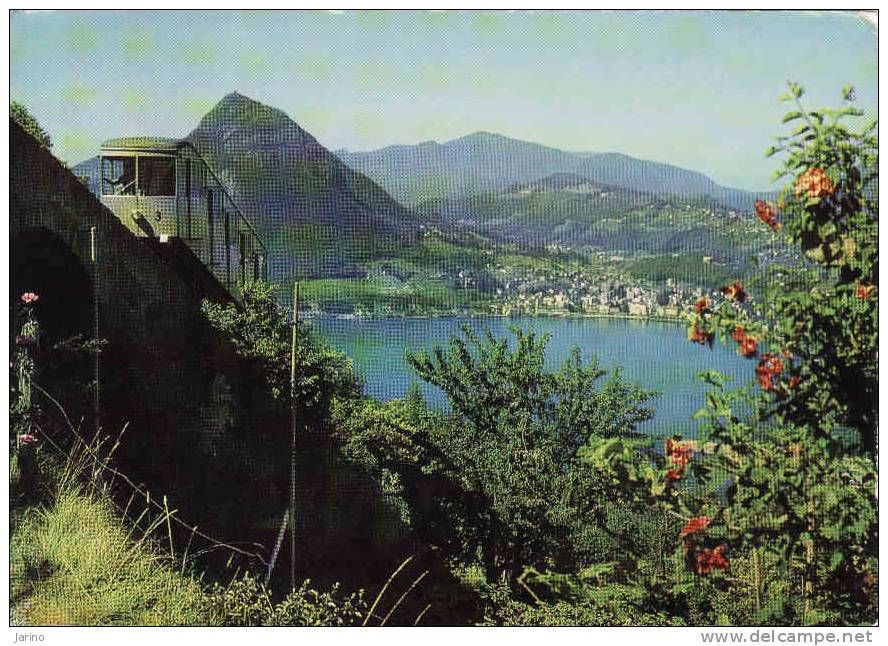 Swiss-Lugano, Funiculaire E Vista Del Monte Bré, Circule 1966 - Funicular Railway