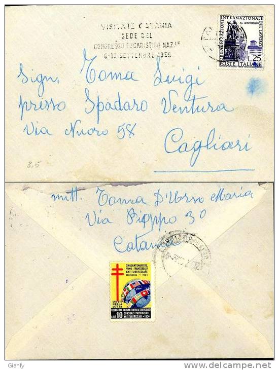 ORGAN INTER LAVORO 25 L 1957 ISOLATO ERINNOFILO ANTITUBERCOLARE - 1946-60: Storia Postale