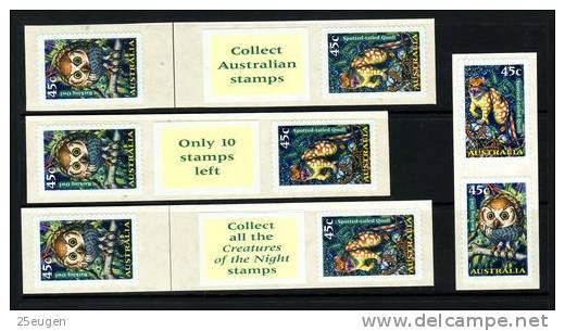 AUSTRALIA 1997 CREATURES OF NIGHT  MNH PEEL & STICK STAMPS FROM COLLECTORS PACK - Mint Stamps