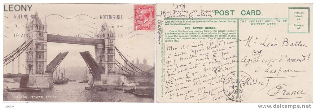 CPA  De LONDON -  TOWER BRIDGE - 1913 - River Thames