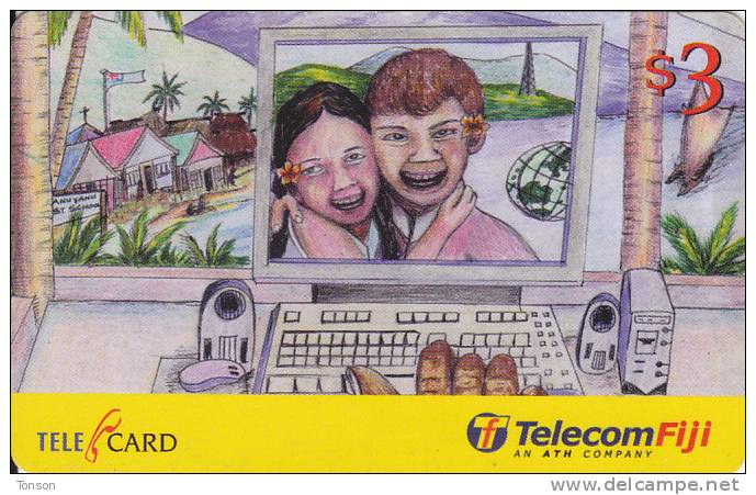 Fiji, FIJ-R-119, $3, Technology Childrens Art, Children On Computer, 99283, 2 Scans. - Fiji