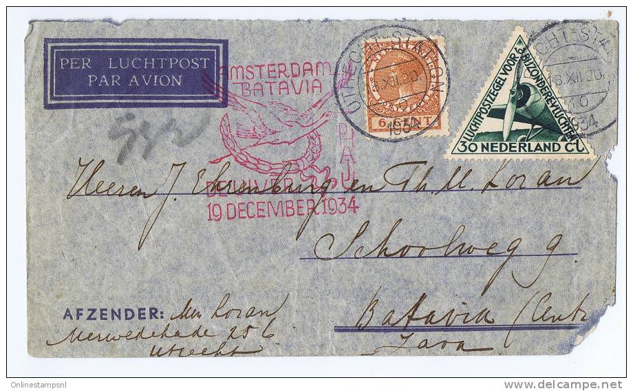 Netherlands 1934 Cover From The Last (crash) Flight UIVER To Batavia, Utrecht 18 Dec 1934 To Batavia 28-12-34 - Poststempels/ Marcofilie