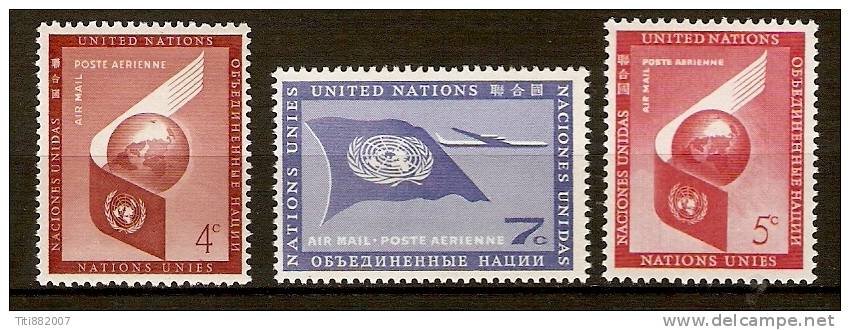 NATIONS  UNIES  /  ONU.     Aéro  /  Avion.     1957.     Y&T N° 5 à 7 **.     Série Complète - Airmail