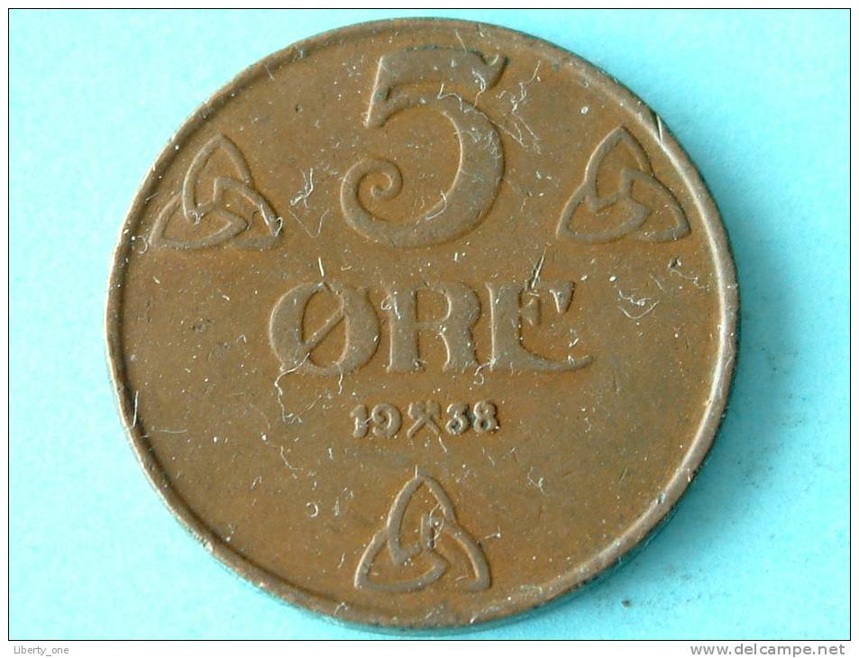 1938 - 5 ORE / KM 368 ( Uncleaned Coin / For Grade, Please See Photo ) !! - Norvège