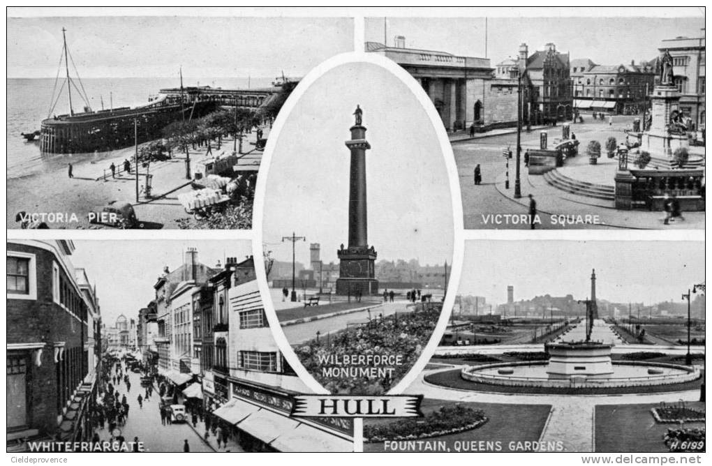 HULL. Victoria Pier, Victoria Square, Whitefriargate, Fountain Queens Gardens, Wilberforce Monument. Multivue, Animation - Hull