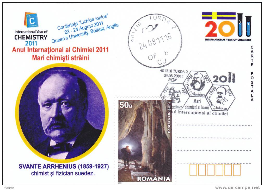 International Year Of Chemestry,Svante Arrhenius Nobel Prize In Chemestry 1903,card Oblit.concordante 2011Turda Romania - Chemistry