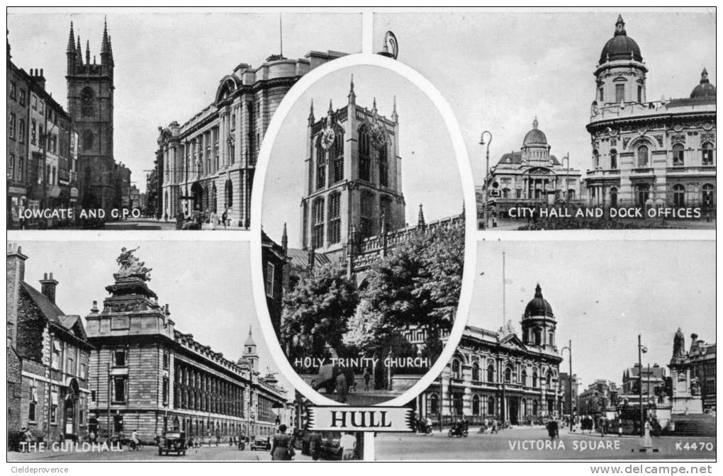 HULL. Lowgate And G.P.O, The Guildhall, City Hall Dock Offices, Victoria Square, Holy Trinity Church Multivue, Animation - Hull