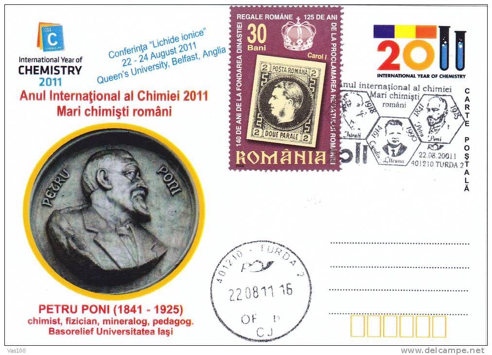 International Year Of Chemestry,P.Poni Chemist, Physicist And Mineralogist,card Oblit.concordante 2011Turda Romania - Chimie