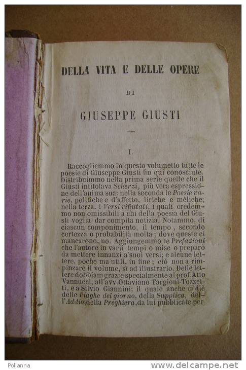 PAU/62 DELLA  VITA E DELLE OPERE Di Giuseppe Giusti POESIE Fine ´800 - Poesía