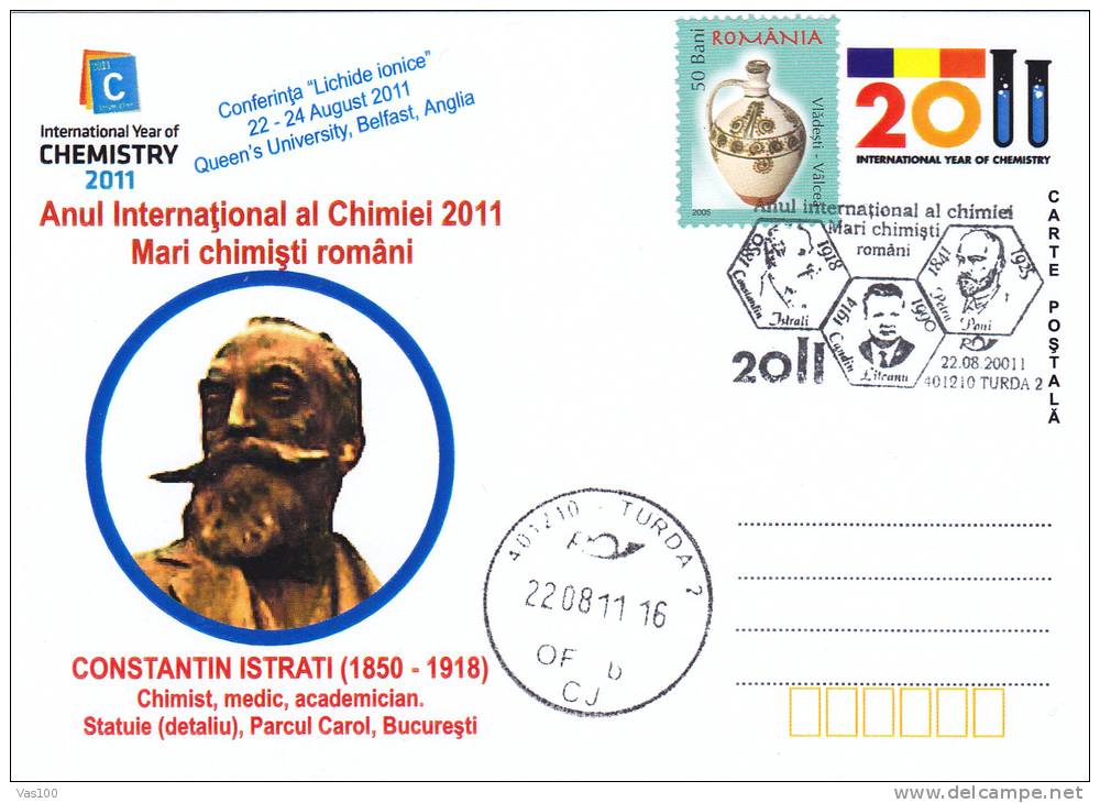 International Year Of Chemestry,Medical Chemist Academician Constantin Istrati,card Oblit.concordante 2011 Romania - Chimie