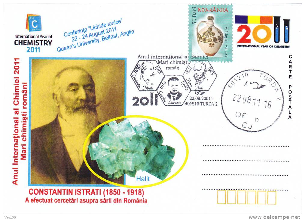 International Year Of Chemestry,Medical Chemist Academician Constantin Istrati,card Oblit.concordante 2011 Romania - Chemistry