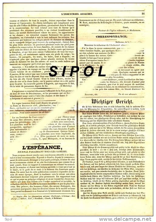 L Industriel Alsacien Journal De L Industrie, Du Commerce Et De L Agriculture N°3 -2 Février 1839 5è Année - 1800 - 1849
