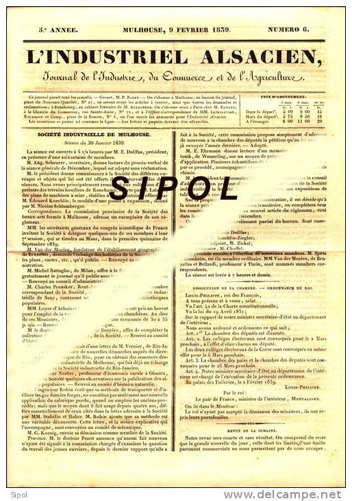 L Industriel Alsacien Journal De L Industrie, Du Commerce Et De L Agriculture N°6-9 Février 1839 5è Année - 1800 - 1849