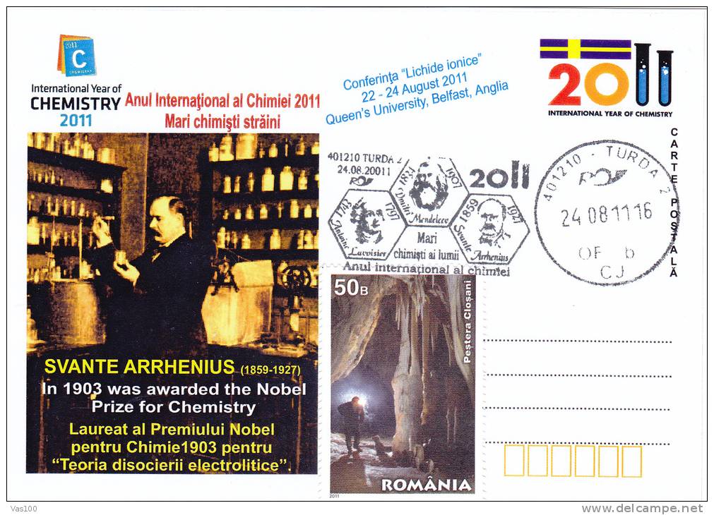 International Year Of Chemestry,Svante Arrhenius Nobel Prize In Chemestry 1903,card Oblit.concordante 2011Turda Romania - Chemistry