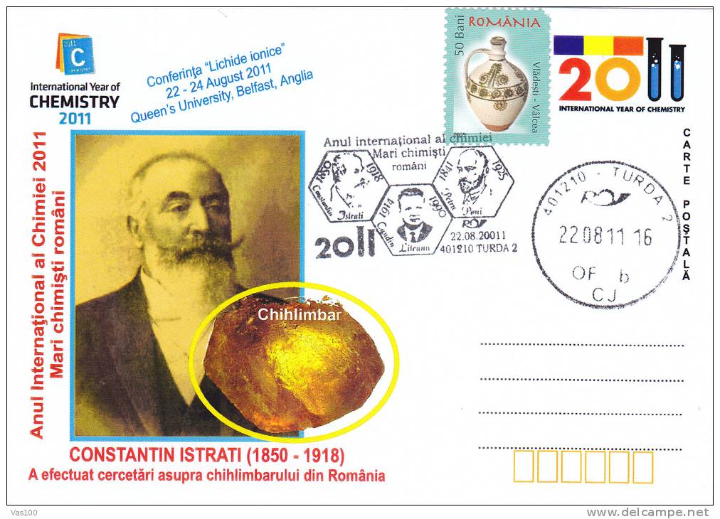 International Year Of Chemestry,Medical Chemist Academician Constantin Istrati,card Oblit.concordante 2011 Romania - Chemistry