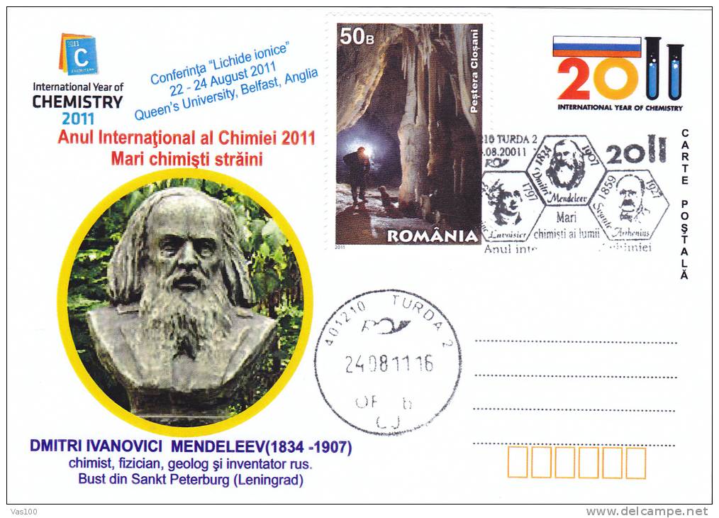 International Year Of Chemestry,MENDELEEV Chemist, Physicist, Geologist, Inventor Russian,card Oblit.conc. 2011 Romania - Chimie