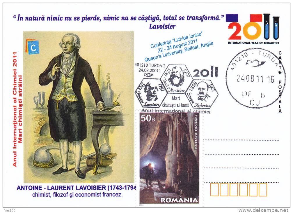 International Year Of Chemestry,chemist Antoine-Laurent Lavoisier French Philosopher,card Oblit.concordante 2011 Romania - Chimie