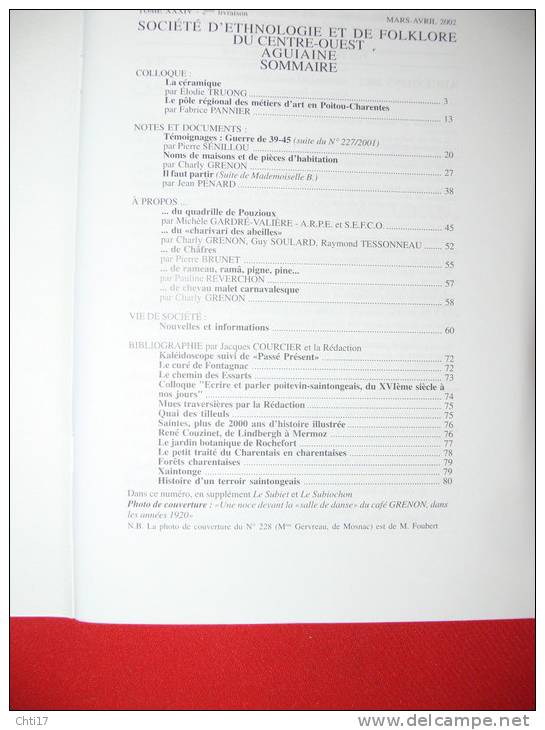 AGUIAINE  SUBIET  POUZIOUX FONTAGNAC LES ESSARTS  TOME XXXIII 2E LIVRAISON  N 229  MARS AVRIL    2002  SOMMAIRE SCAN - Poitou-Charentes