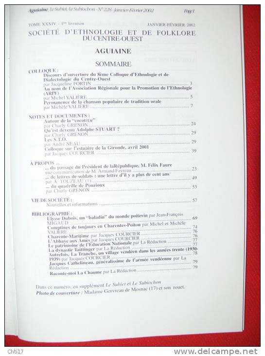 AGUIAINE  SUBIET POITIERS ANGOULEME LA CHAUME SAINTES  TOME XXXIV 1ER  LIVRAISON  N 228  JANV FEV   2002  SOMMAIRE SCAN - Poitou-Charentes