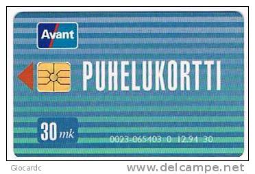 FINLANDIA (FINLAND) - AVANT (CHIP) -  PUHELUKORTTI 30 MK.   EXP. 12.94 - USED  -  RIF. 3935 - Finlandia