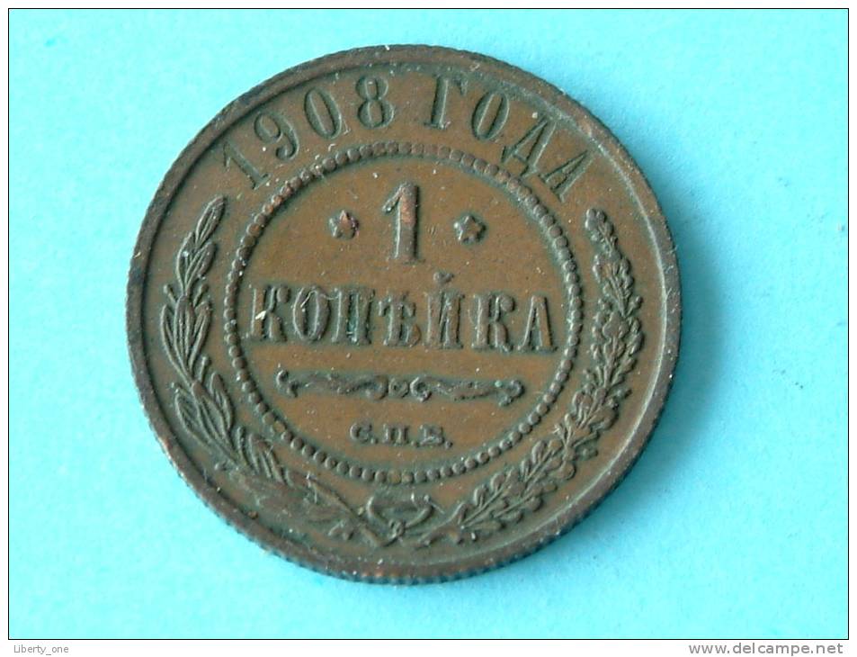1908 CMB - 1 KOPEK / Y# 9.2 ( Uncleaned Coin / For Grade, Please See Photo ) !! - Russie