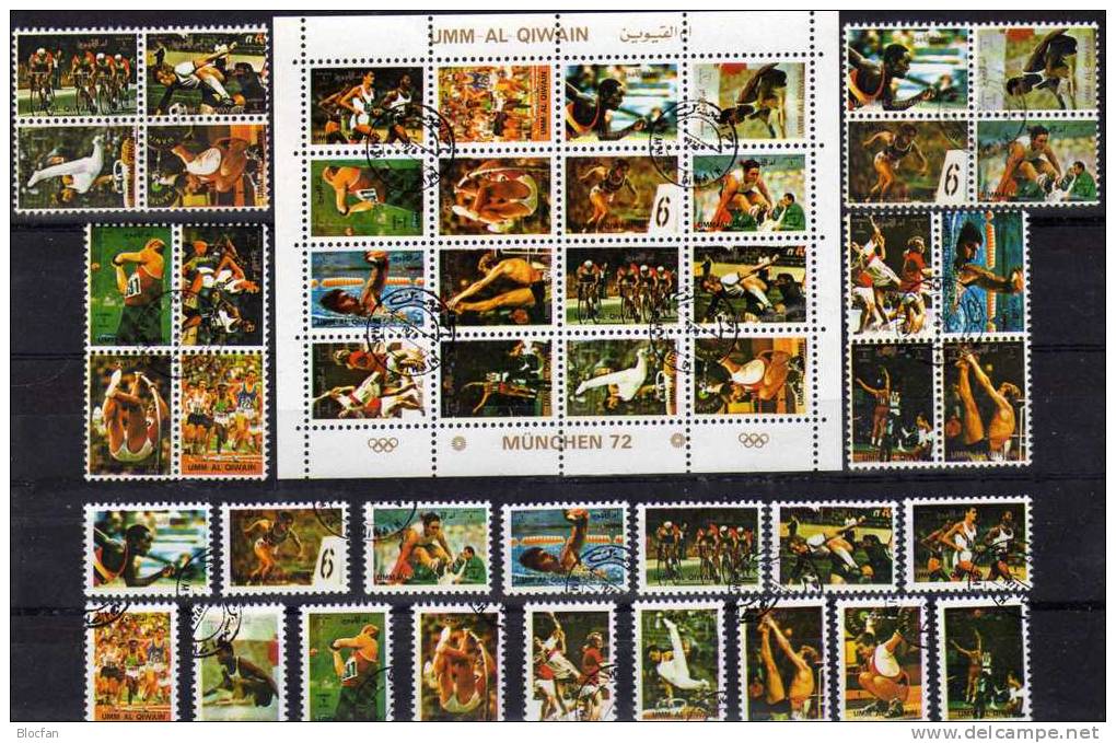 Olympiade München 1972 VAE Qaiwain 954/69,4x4-Block+16-Kleinbogen O 10€ Miniformat Sportarten Olympic Sheetlet Of Arabia - Ete 1972: Munich