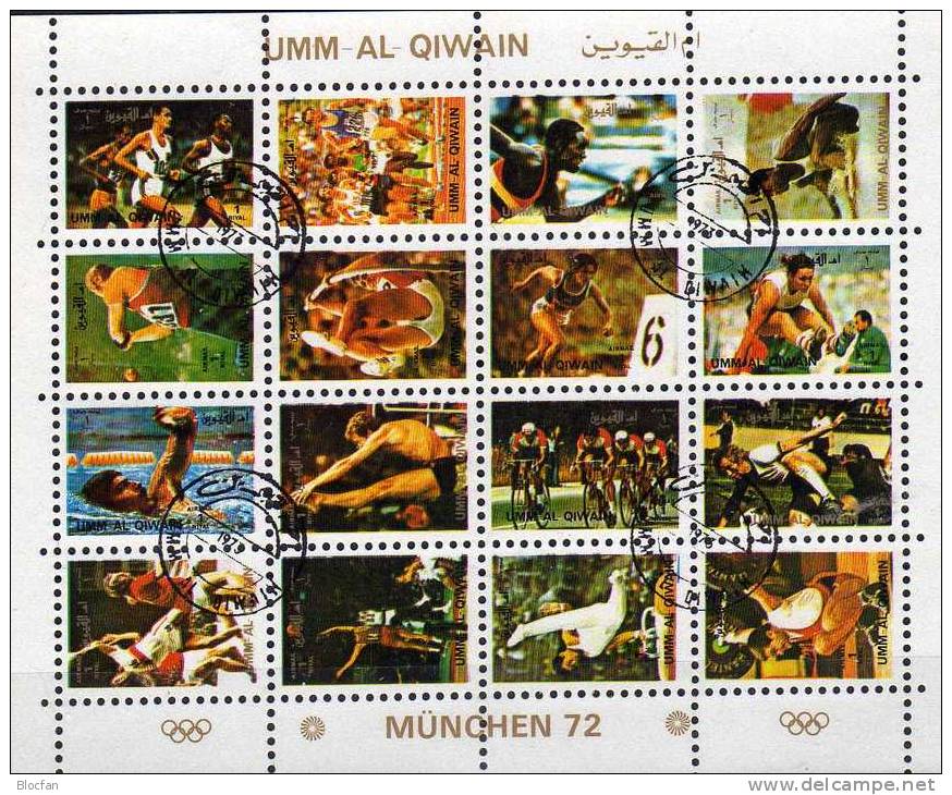 Olympiade München 1972 VAE Qaiwain 954/69,4x4-Block+16-Kleinbogen O 10€ Miniformat Sportarten Olympic Sheetlet Of Arabia - Ete 1972: Munich