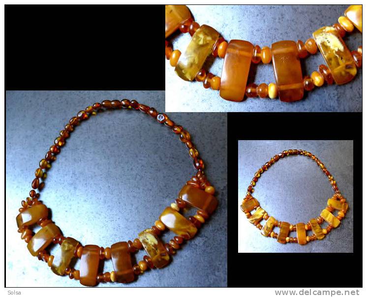 Ancien Tour De Cou Collier En Ambre / Vintage Russian Amber Necklace - Colliers/Chaînes