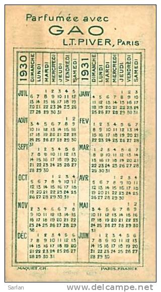 CARTE PARFUMEE , LT . PIVER , GAO , Calendrier 1930 , * 126 23 - Anciennes (jusque 1960)