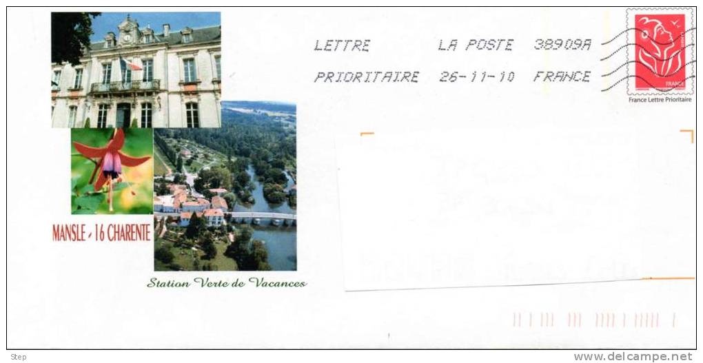 PAP MANSLE (CHARENTE) : MAIRIE, FLEUR Et Vallée Avec Un PONT - Prêts-à-poster:Overprinting/Lamouche