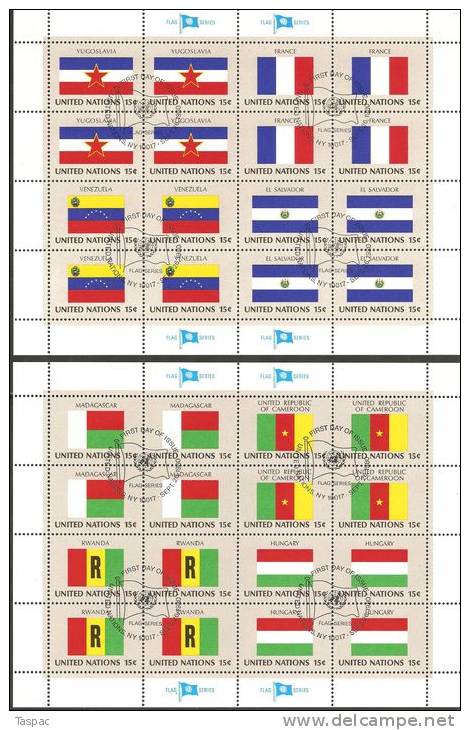 UN / New York 1980 Mi# 348-363 Used - Combined Sheets - Flag Series - Usados